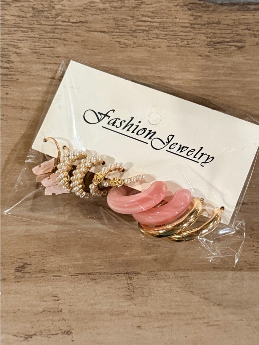Fashion Jewelry Gold Pink Mixed Hoop Earrings